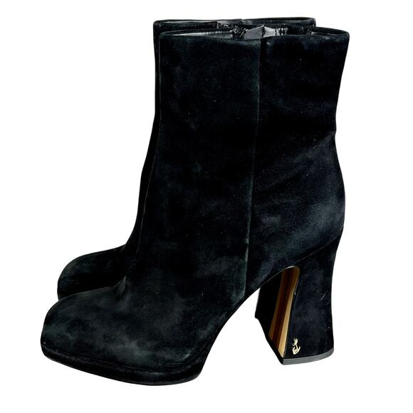 SAM EDELMAN Boots Womens Size 10 Black Suede Jaye Block High Heel Side Zipper - Picture 3 of 11